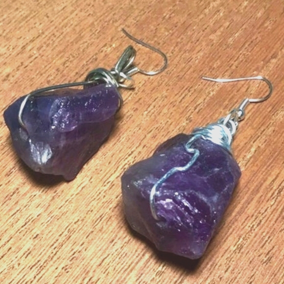 Raw Amethyst earrings, Amethyst earrings handmade - Picture 2 of 5